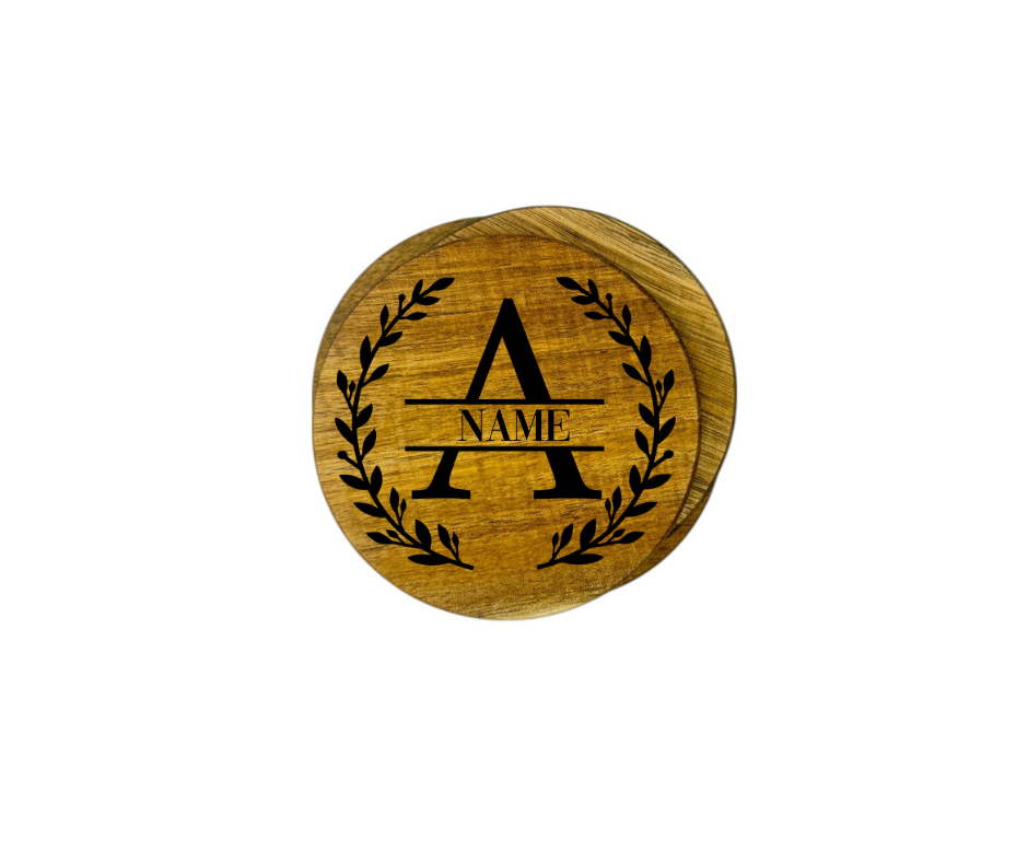 Personalized Initial Wooden Coasters with Roman Leaf Design