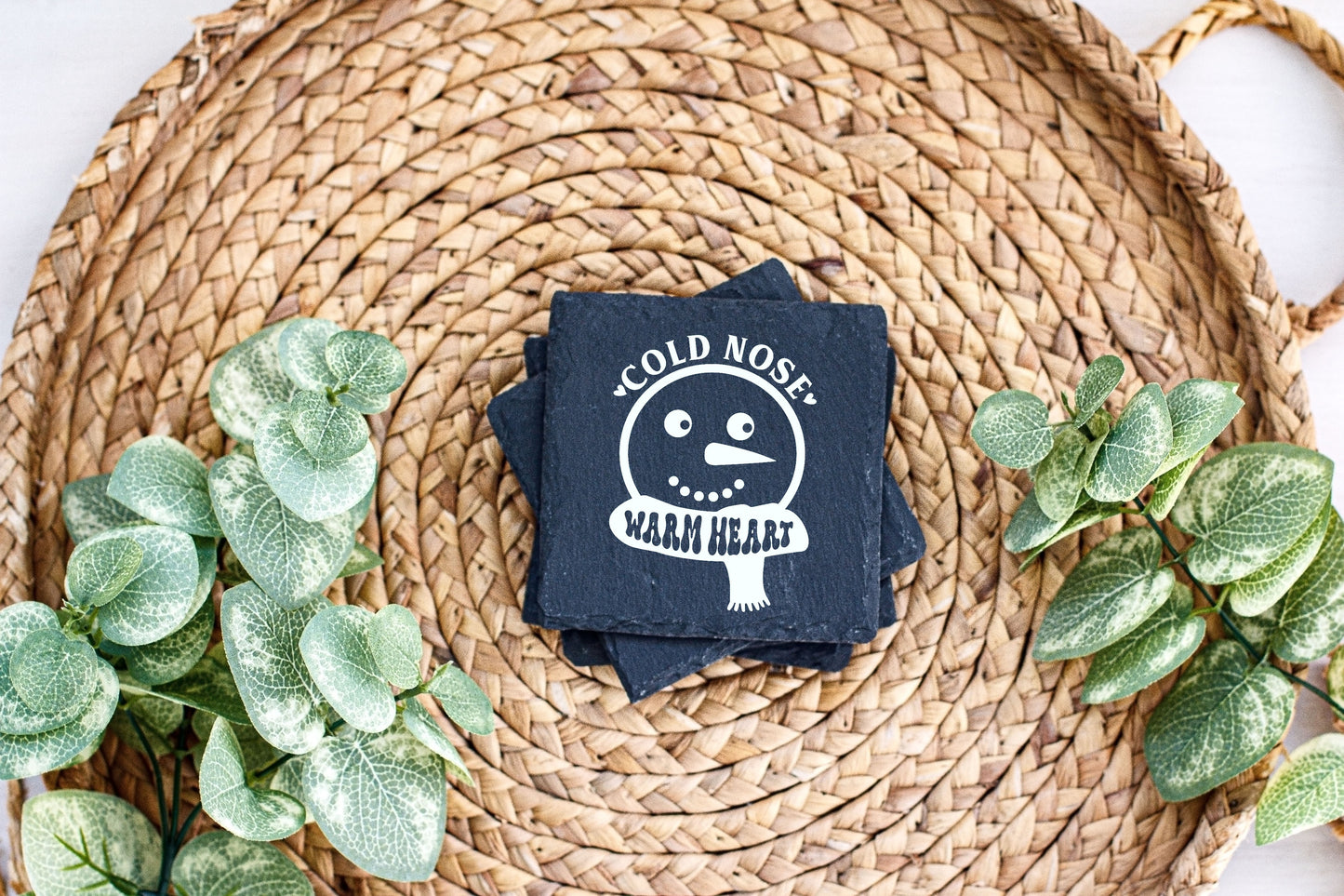 Winter-Themed Engraved Slate Coasters
