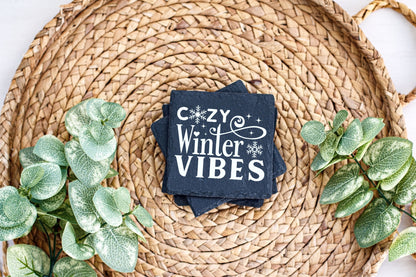 Winter-Themed Engraved Slate Coasters