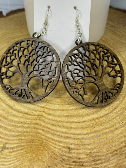 Tree of Life - Wooden Hand Painted Earrings