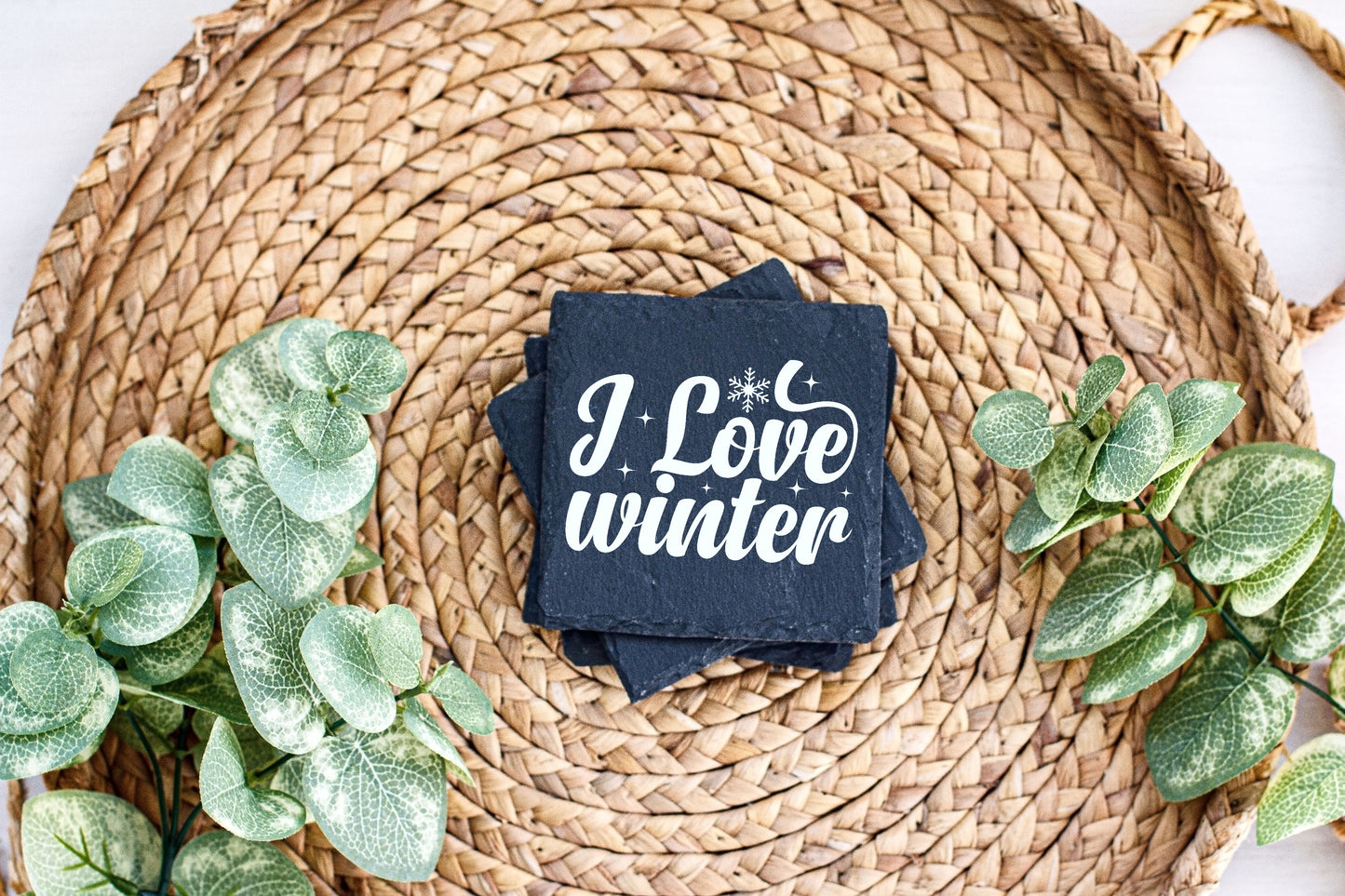 Winter-Themed Engraved Slate Coasters