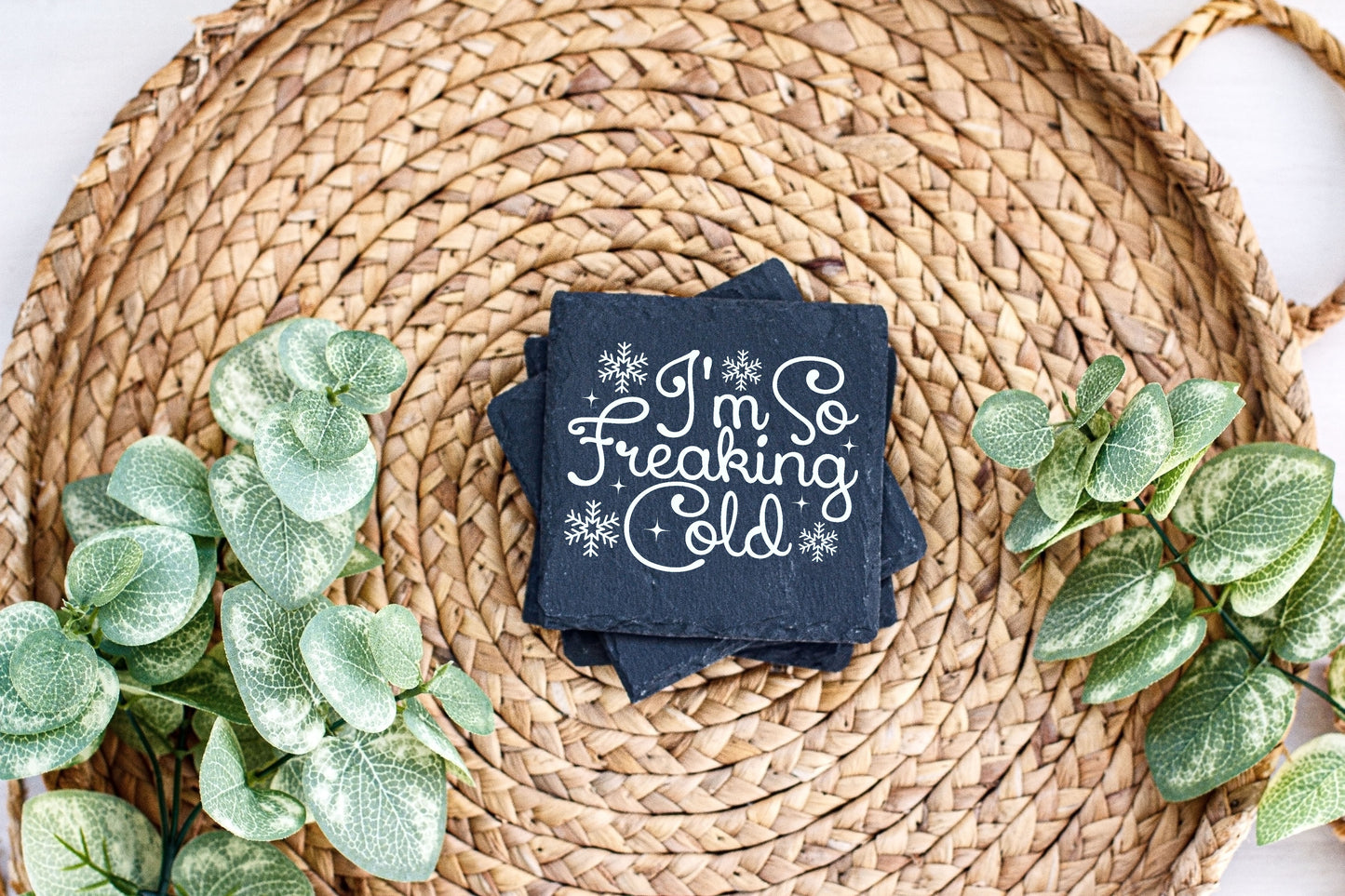 Winter-Themed Engraved Slate Coasters