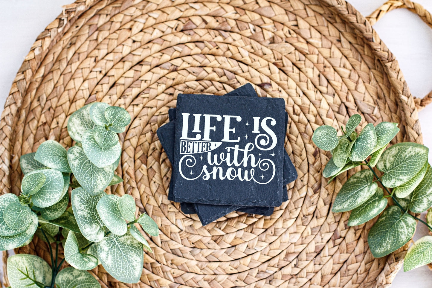 Winter-Themed Engraved Slate Coasters