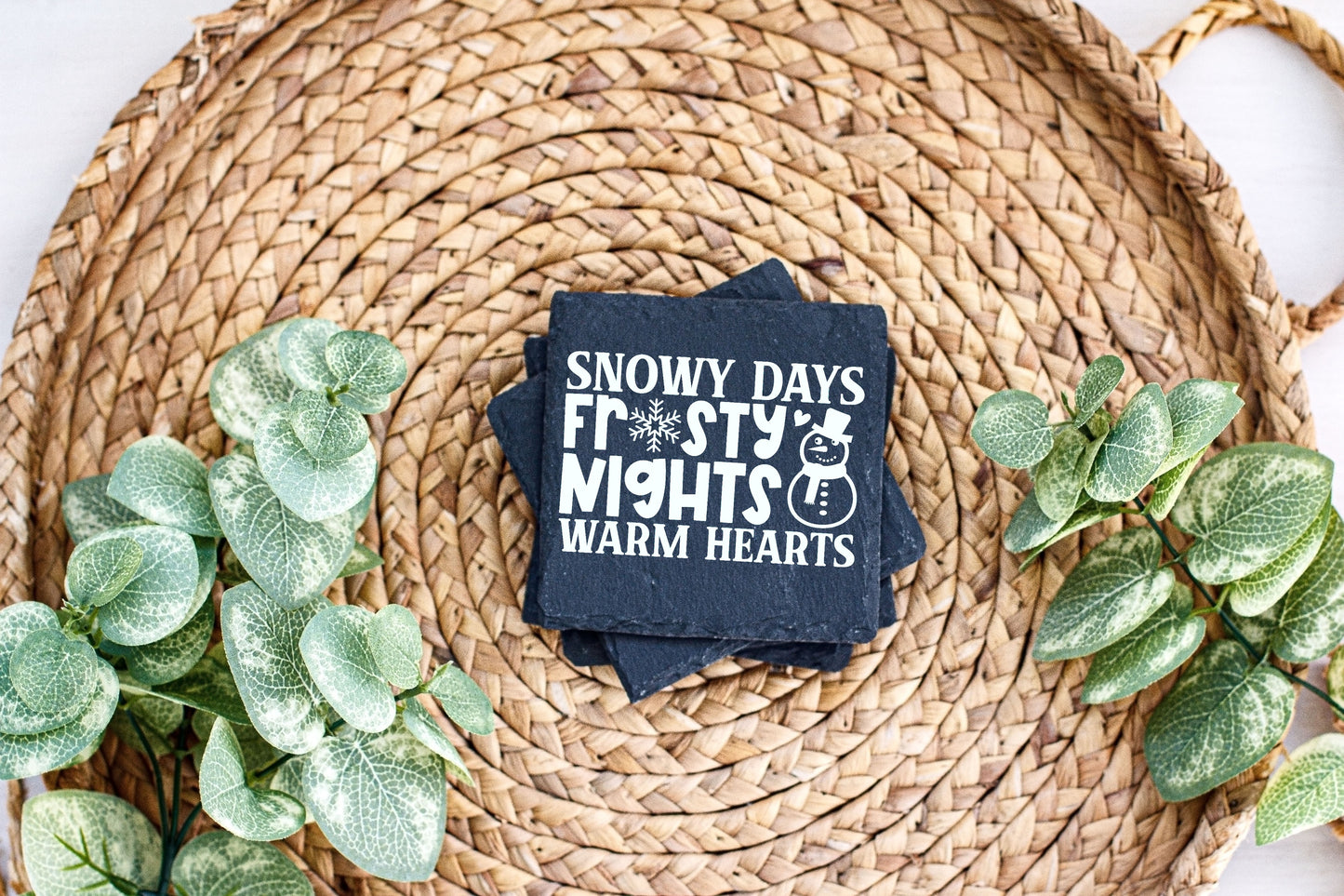 Winter-Themed Engraved Slate Coasters