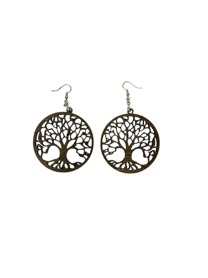 Tree of Life - Wooden Hand Painted Earrings