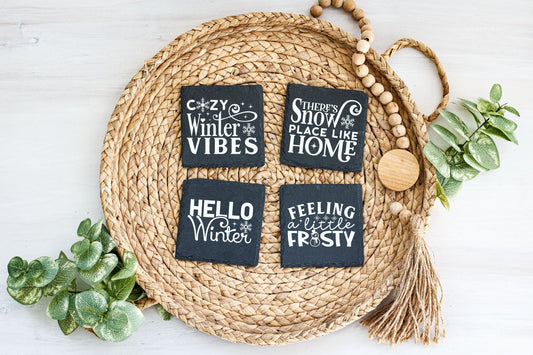Winter-Themed Engraved Slate Coasters